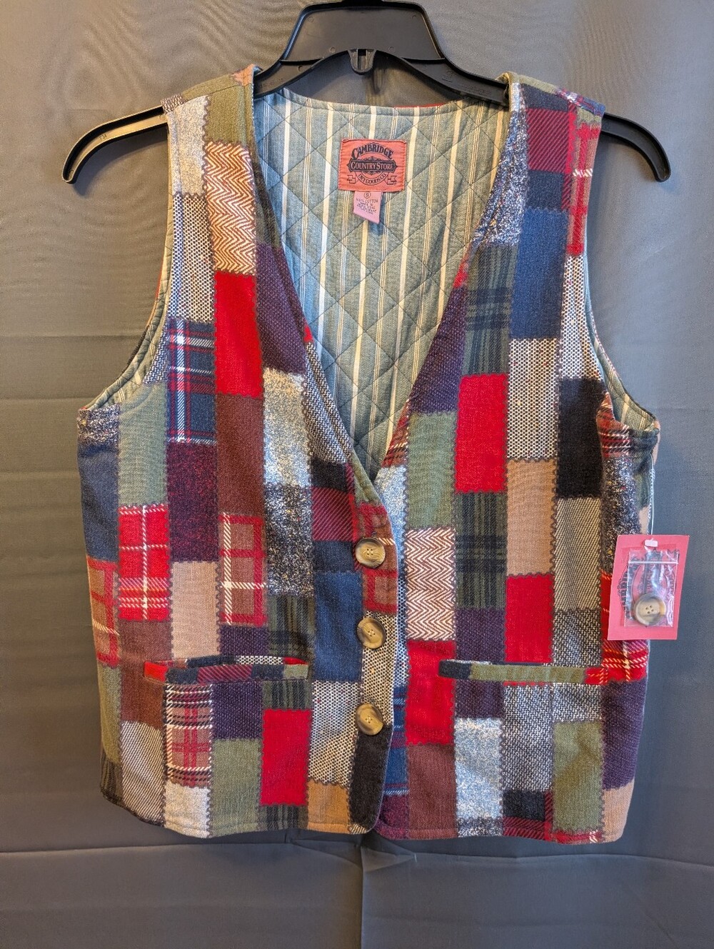 VTG Cambridge Country Store Patchwork Quilted Vest Plaid NWT Deadstock Small